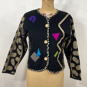 Lynn Murray vintage (80's) black cropped jacket with geometric colored accents